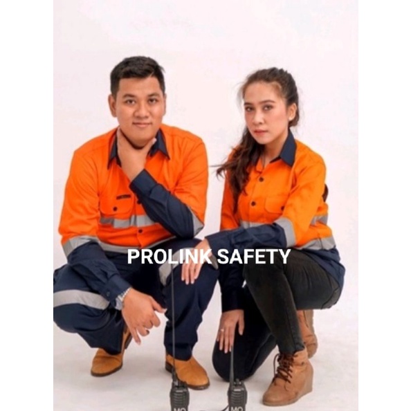 SETELAN SERAGAM SAFETY ORANYE DONGKER KANCING