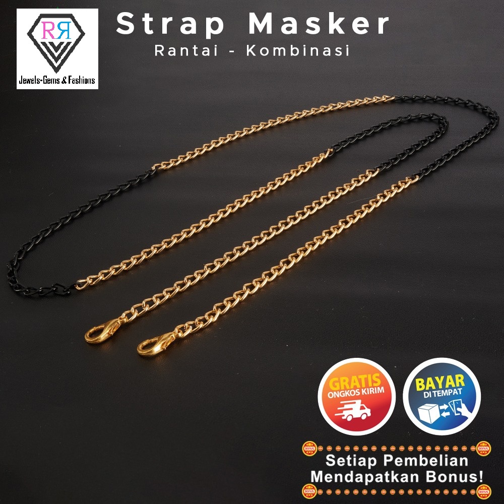 [Bayar Di Tempat] RR Strap Masker Rantai Korea 2in1 Pria Wanita Hitam Emas Putih Kacamata Terbaru