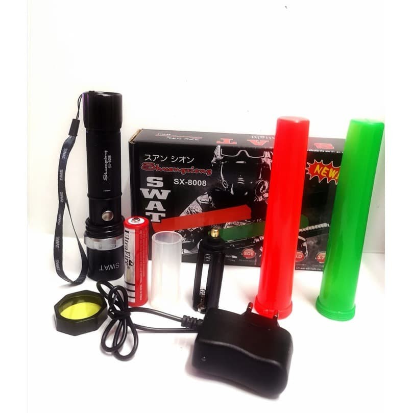 【COD】 Senter Polisi + Kompas + 2 Lalin` Police SWAT Flashlight with Compass + Charger