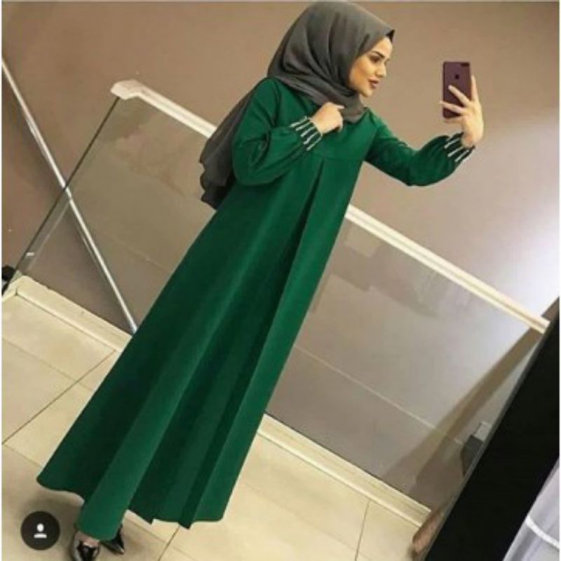 Baju Gamis Dress Kondangan Long Dress Maxy Maxi Tangan Lengan Motif Mutiara Kerut Syari Busui Wanita