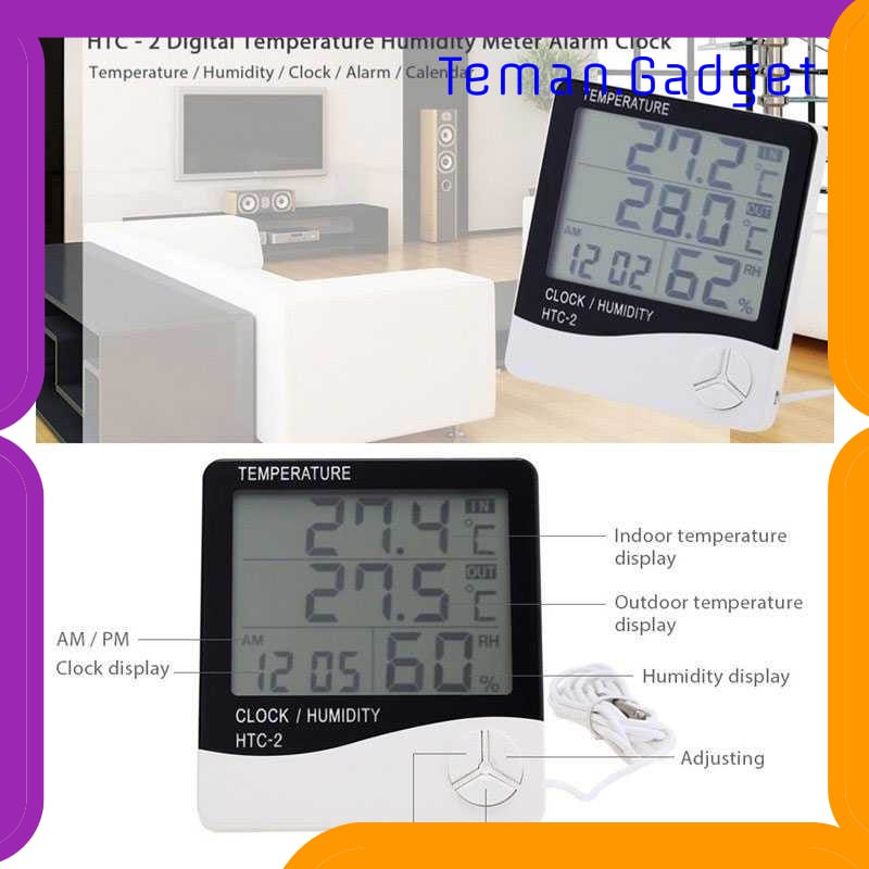 TG-DE030 Taffware Digital Temperature Humidity Meter Clock Alarm Calender HTC-2