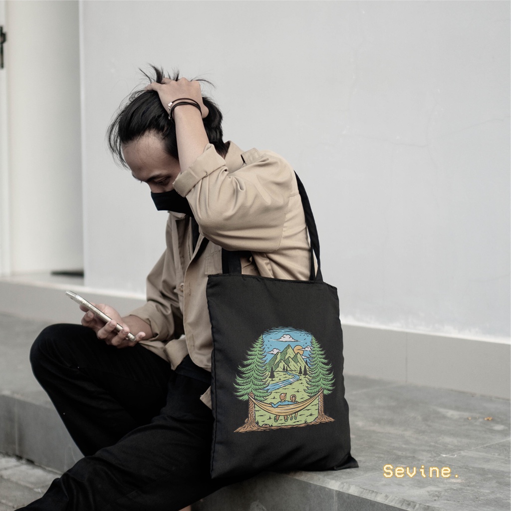 Sevine Totebag Tas Wanita Tote bag Resleting Girl Vintage Black Series Hitam - SRF8