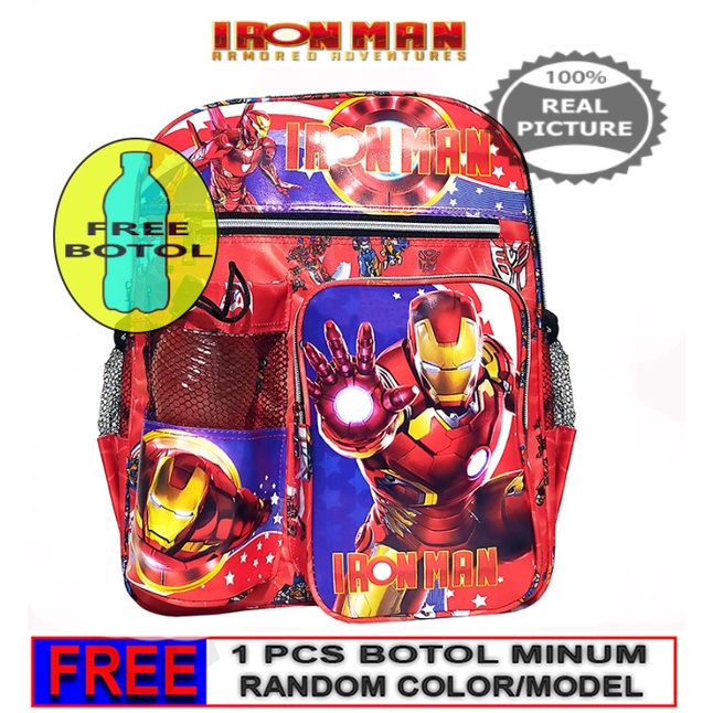 Tas Ransel Mini FREE BOTOL!! anak Sekolah PAUD/TK karakter IRON MAN