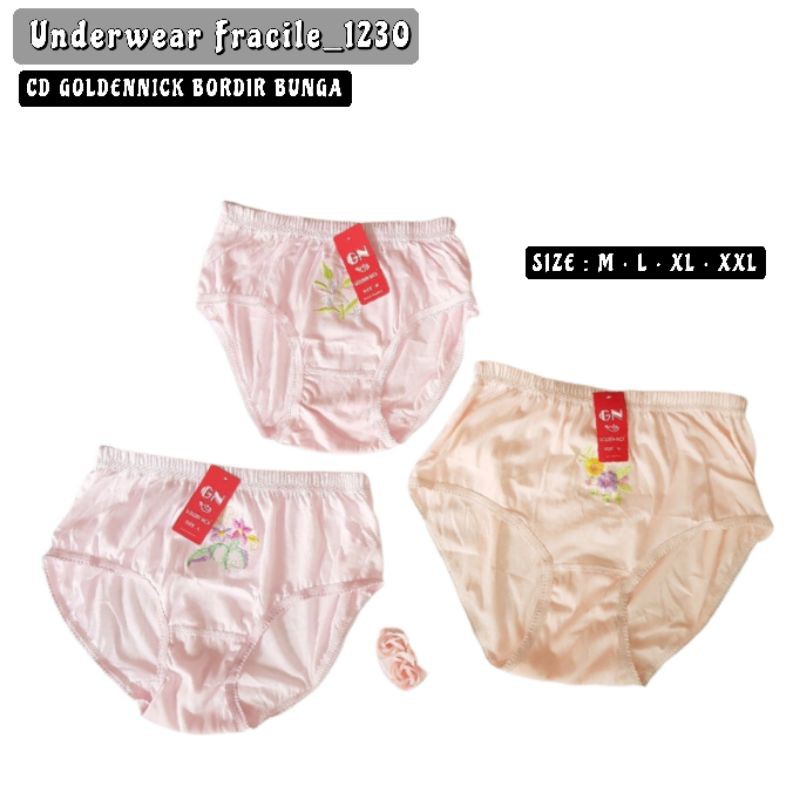 ( 6 pcs ) CD GOLDEN NICK BORDIR BUNGA • CELANA DALAM WANITA