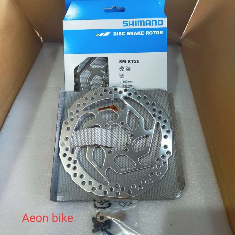disc brake rotor shimano 160mm+ SM-RT26 6 BOLT PIRINGAN CAKRAM  SEPEDA MERK SHIMANO