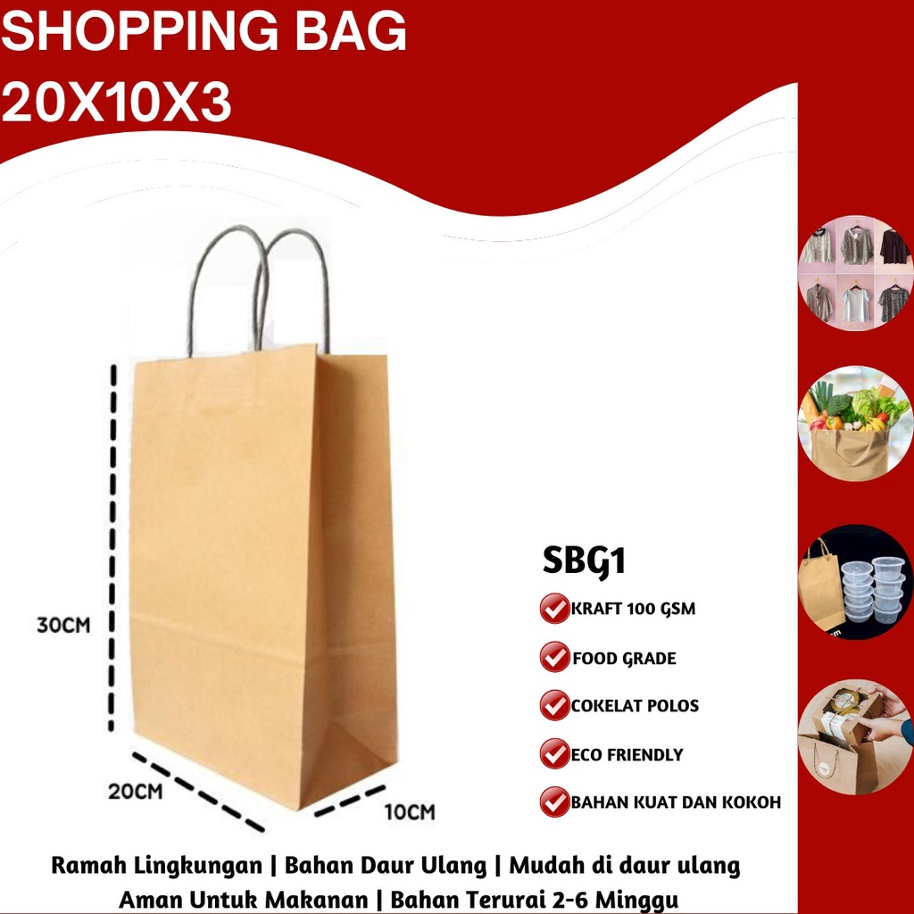 Paper Bag Polos Tas Belanja Kantong Belanja (SBG1-20X10X30)