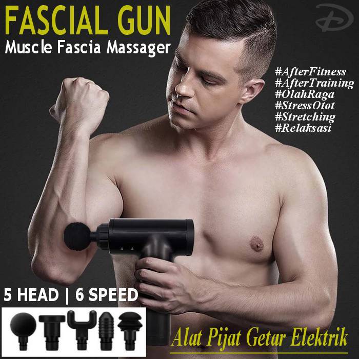 FASCIAL GUN alat PIJAT GETAR ELEKTRIK TERAPI OTOT STRESS FITNESS PEGAL OLAH RAGA FASCIALGUN