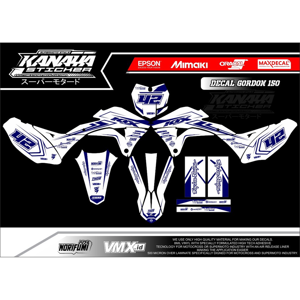 Decal KLX Gordon Decal Trail / Supermoto Decal Klx Desain Terbaru Warna Putih