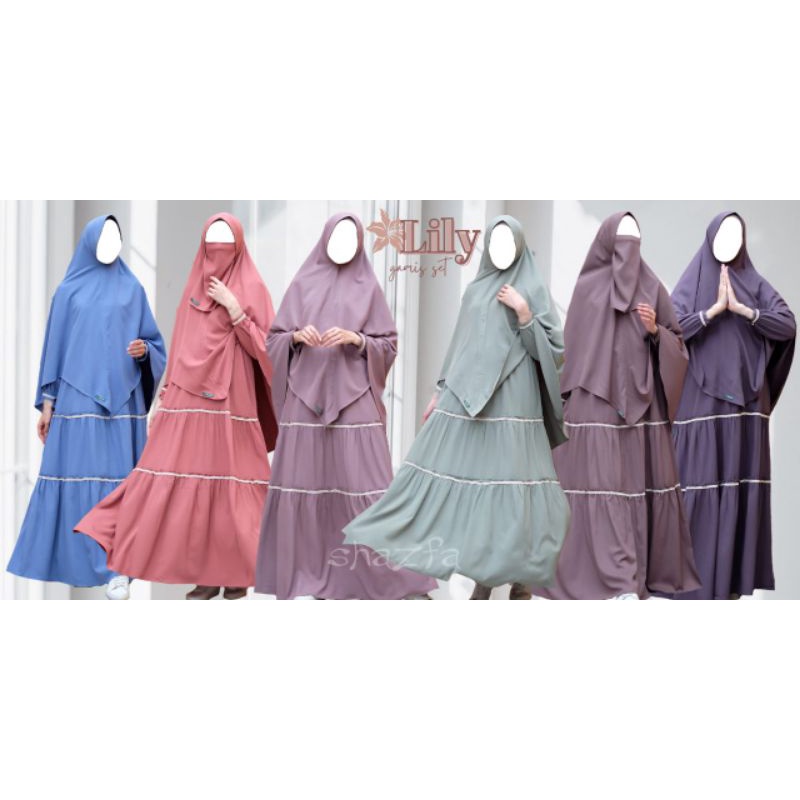 gamis Lily set syari | gamis Blossom shazfa | gamis set lily free cadar tali ori shazfa hijab murah 