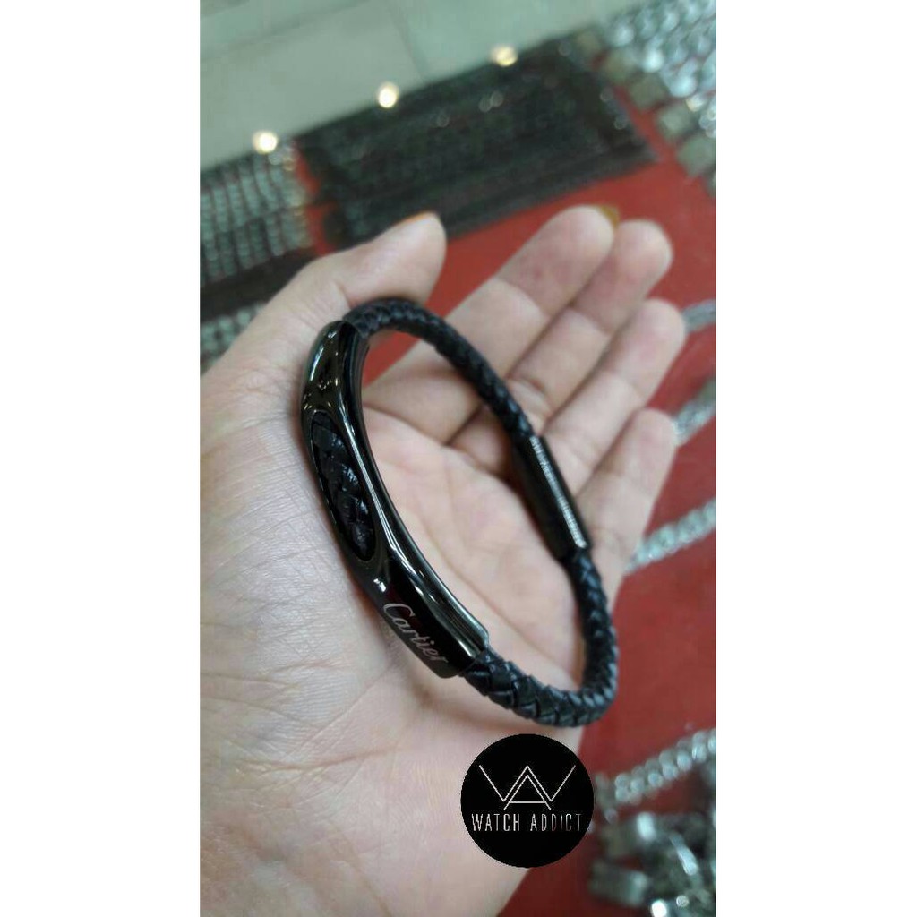 Gelang Tangan Pria / Gelang Tangan Cowok Cartier / Leather Titanium