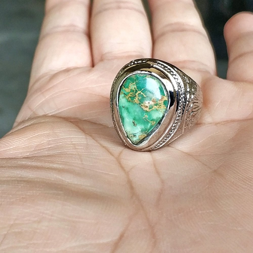 CINCIN BATU AKIK NATURAL PIRUS PERSIA HIJAU MOTIF TETESAN AIR