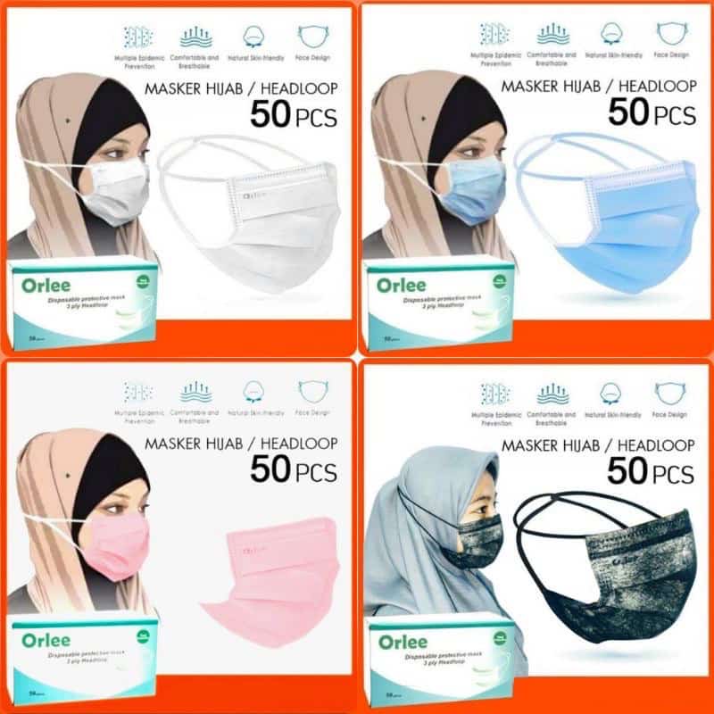 BOX ISI 50PCS)MASKER ORLEE HIJAB CANTOL 3PLY