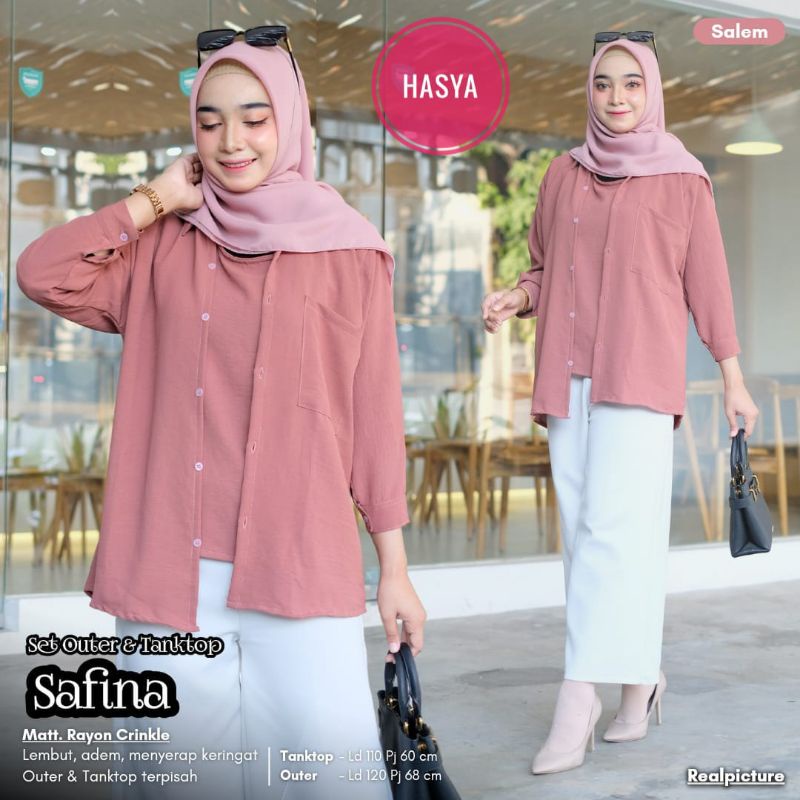 Safina Set Outer & Tenktop Tunik Wanita Kekinian Tunik Polos Premium Tunik Wanita Lengan Panjang Lem