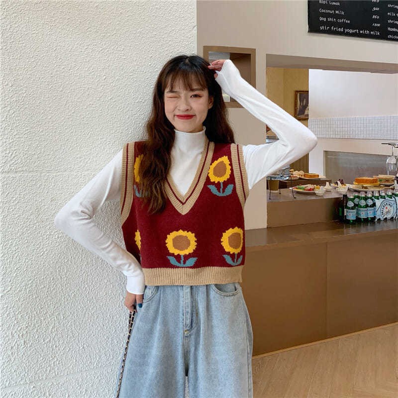 XIAOZHAINV Rompi Rajut Pendek Korea V-Neck 47066