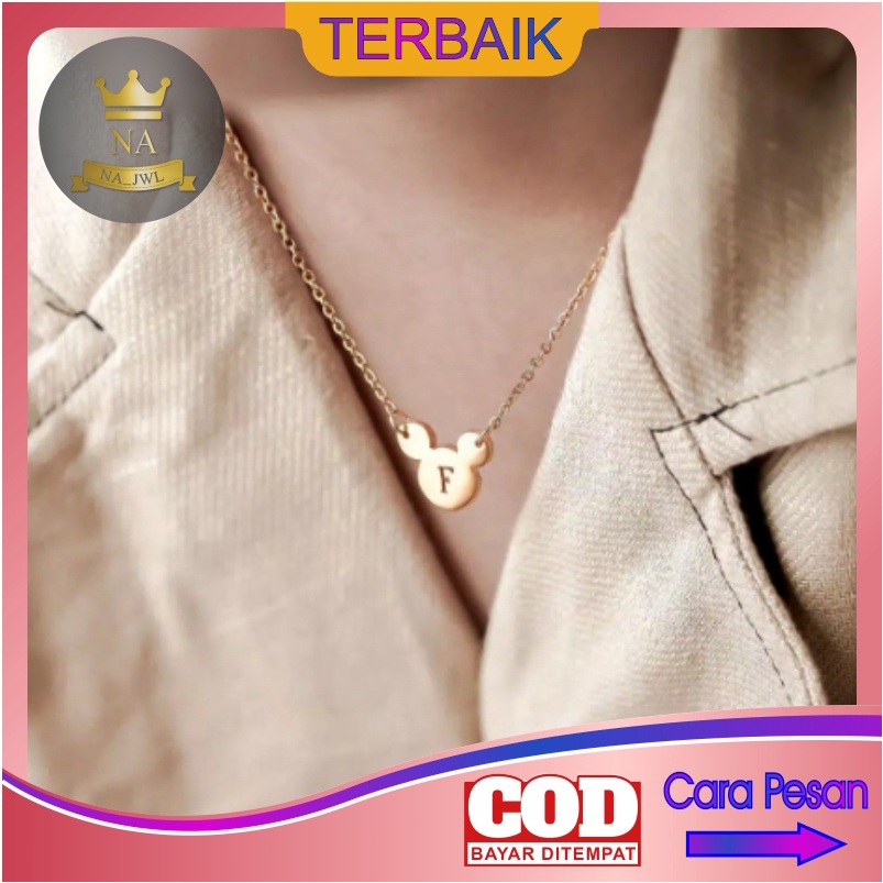 Kalung inisial huruf titanium anti karat lapis emas wanita necklace korea aksesoris fashion choker