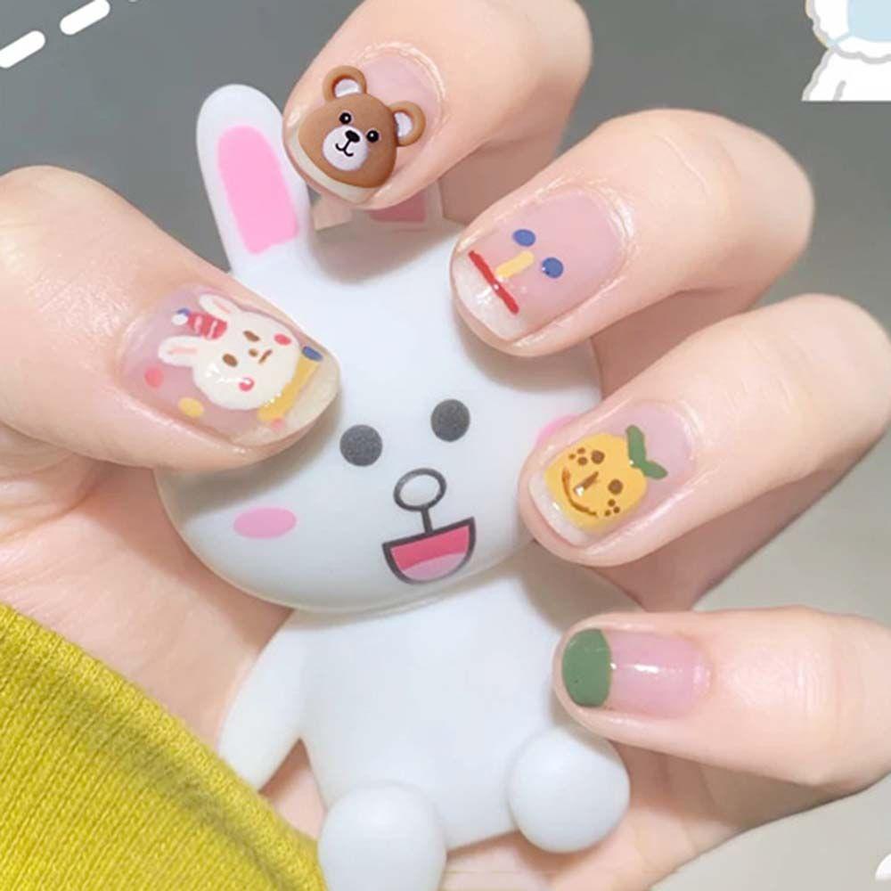 Nickolas1 Kartun Nail Art Cute Kawaii Strawberry Bear Kucing Gadis Kecil Perhiasan Nail Art Jepang DIY