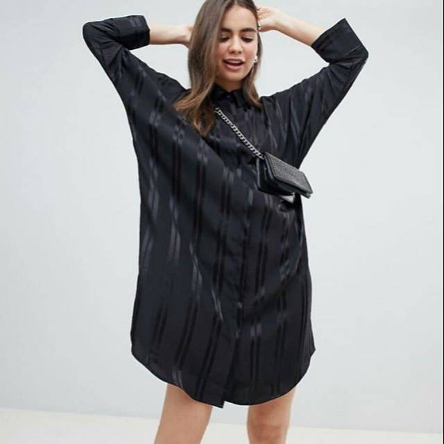 MONKI  satin stripe black dress