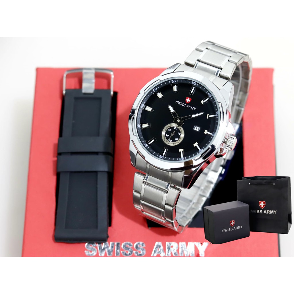 Jam Tangan Pria Tanggal aktif Detik bawah Stainless free Strap rubber