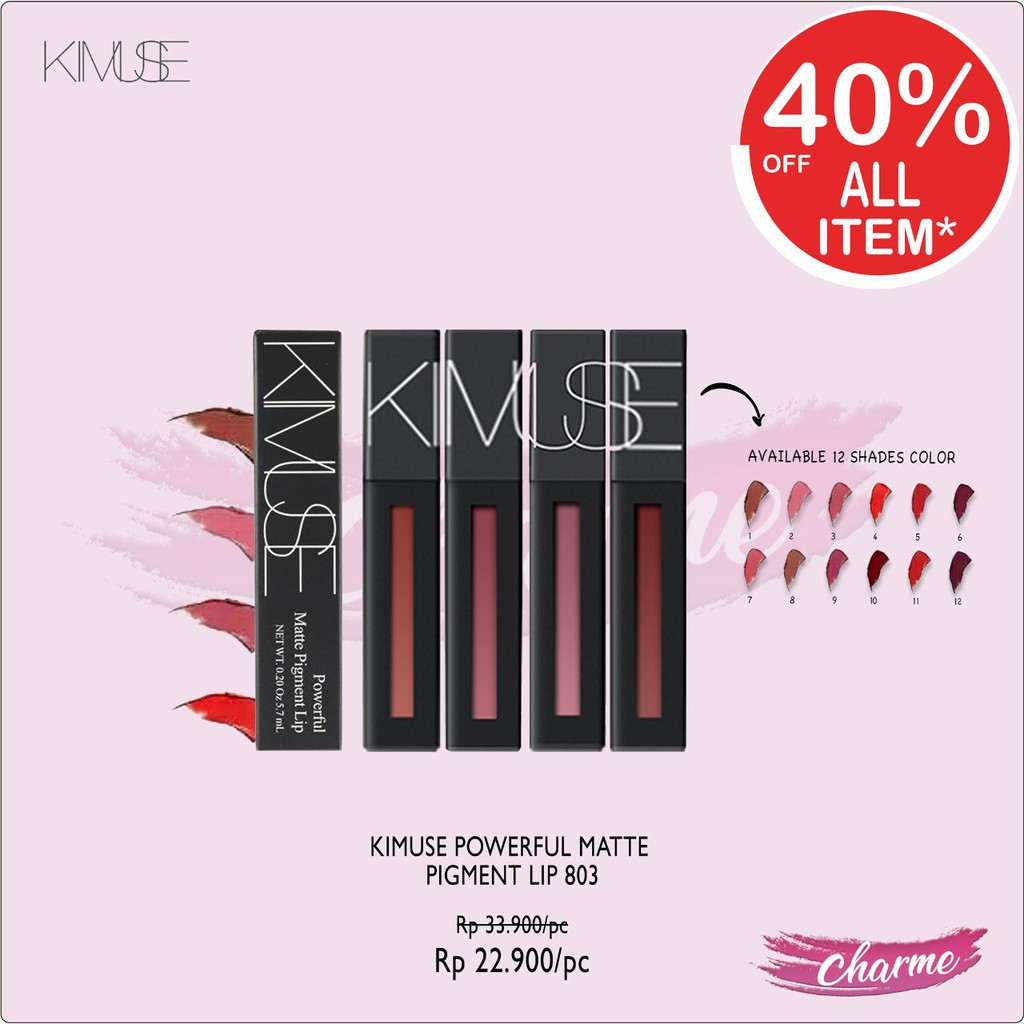 (READY &amp; ORI) Kimuse Powerful Lip Matte Pigment Lipstik Cair KMS803