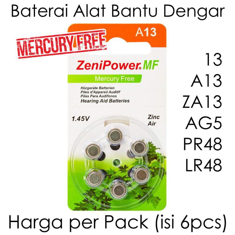 Baterai A13 / AG5 / LR754 / PR48/ LR754H Hearing Aid Battery Tersedia Merk Renata PowerOne dan Zenipower Baterei Spesialis Alat Bantu Dengar