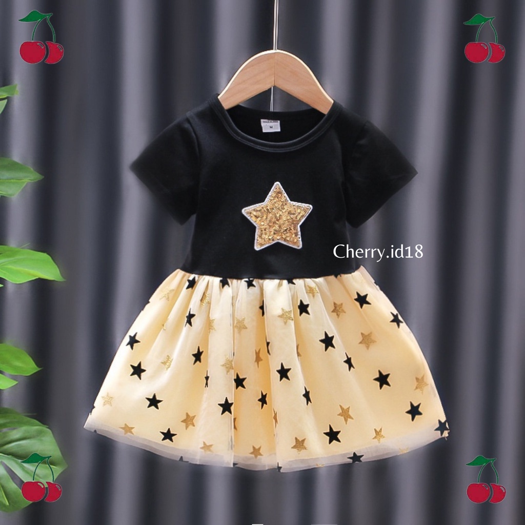 Cherry COD Dress Anak Sparkle Stars / Baju Anak Perempuan / Gaun Anak Cewek D39