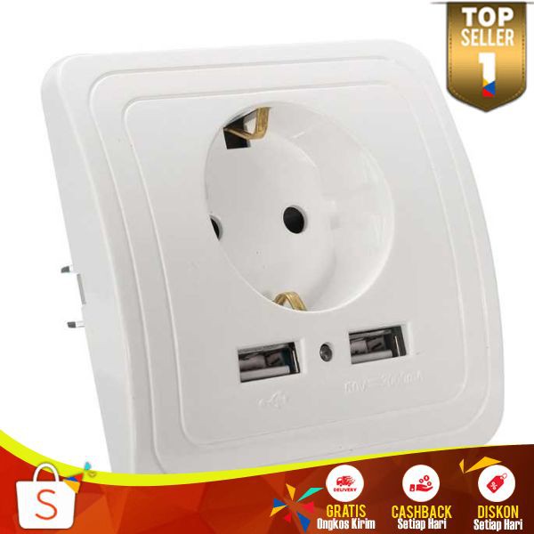 Stop Kontak Dinding EU Plug 2 USB Port Charger Charge Casan Cas HP Berkualitas Alat Pengisi Daya