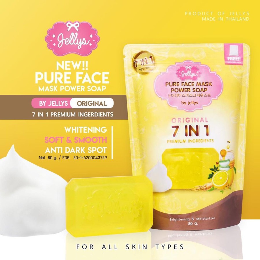 Jellys Pure Face Mask Power Soap / Sabun Cuci Muka Jellys ORIGINAL Thailand BPOM EXP AGUSTUS 2023