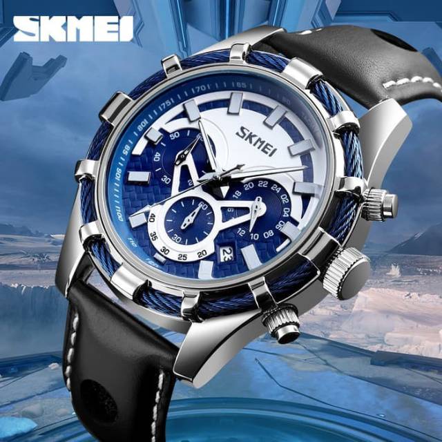 Skmei 9189 jam tangan analog pria chrono aktif - silver biru