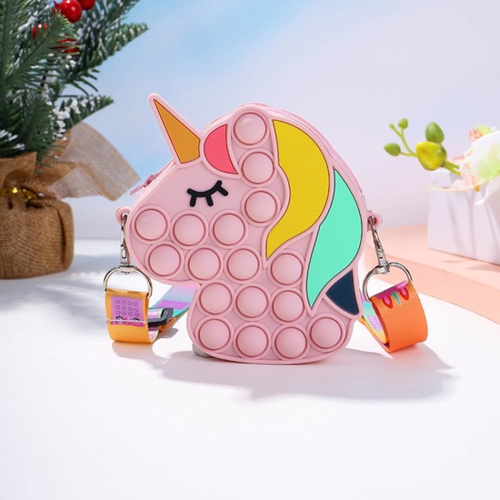 PROMO Tas Pop It Unicorn Rainbow Mini Selempang Anak Lucu Sling Bag Unik - Unicorn Pink