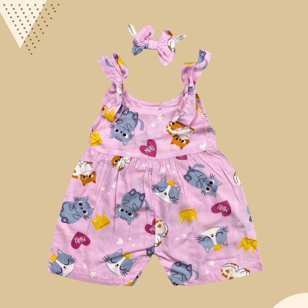 6-18 BLN JUMPSUIT BAYI TALI CHIKA BAJU BAYI PREREMPUAN FREE HEADBAND by BAJUANAKKANAYA-pink catty