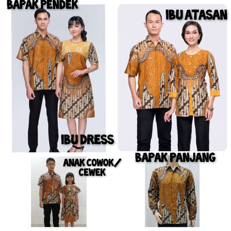 Baju batik dress atasan couple seragam anak keluarga sherina gold