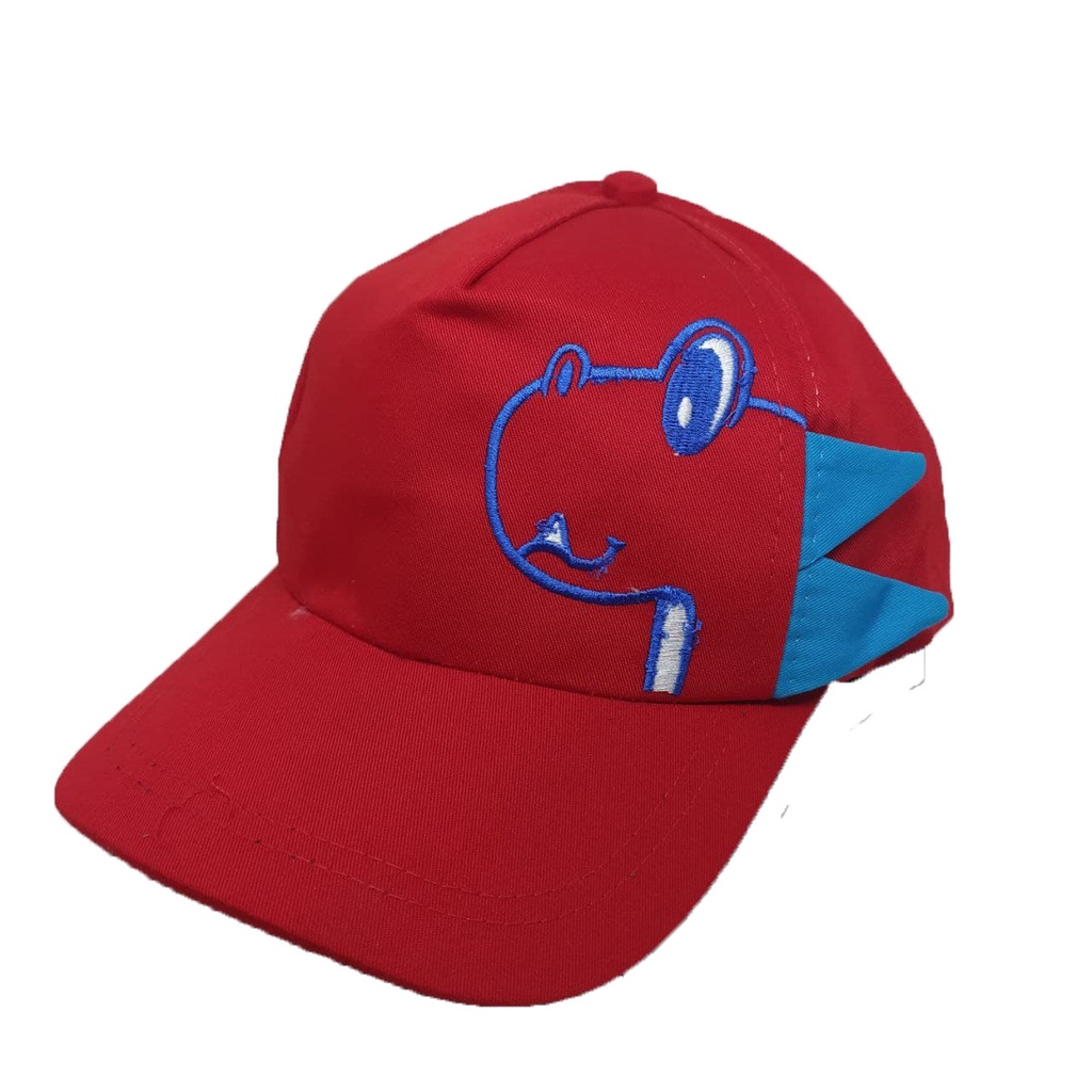 TOPI ANAK DINO KARAKTER DINOSAURUS BORDIR NAMA TULISAN-MERAH