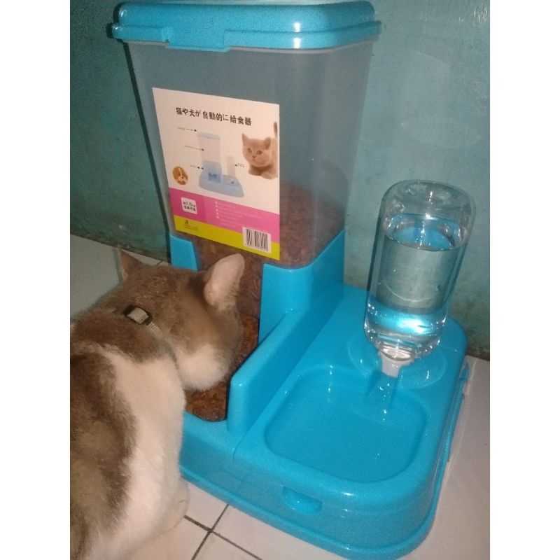 Pet bowl dispenser otomatis 2in1 tempat makanan minuman anjing kucing kelinci hewan pet Kucing Automatic Pet Food Dispenser otomatis PET0640 Blue INT504