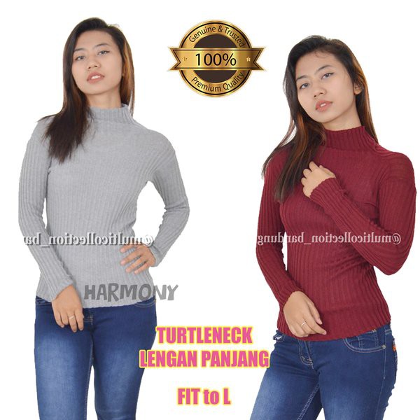 DF43H Turtleneck Knit Baju Rajut Wanita Korea Atasan Rajut Wanita Sweater Rajut Wanita Turtle Neck