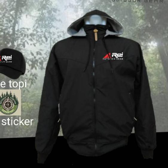 ½½  ½½ Jaket parasut Rei gunung outdoor + BONUS topi'&sticker waterproof sablon glosy ½½½