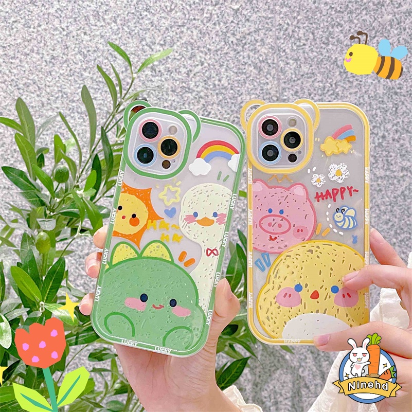 Soft Case Silikon Motif Kartun Beruang Untuk Compatible for iPhone 14 13 12 11 Pro Max X Xr Xs Max SE 2020 iPhone 8 7 6 6s Plus Ins Cute Graffiti Animal Couple Phone Case Bear Lens Silicone All-inclusive Shockproof Phone Cover