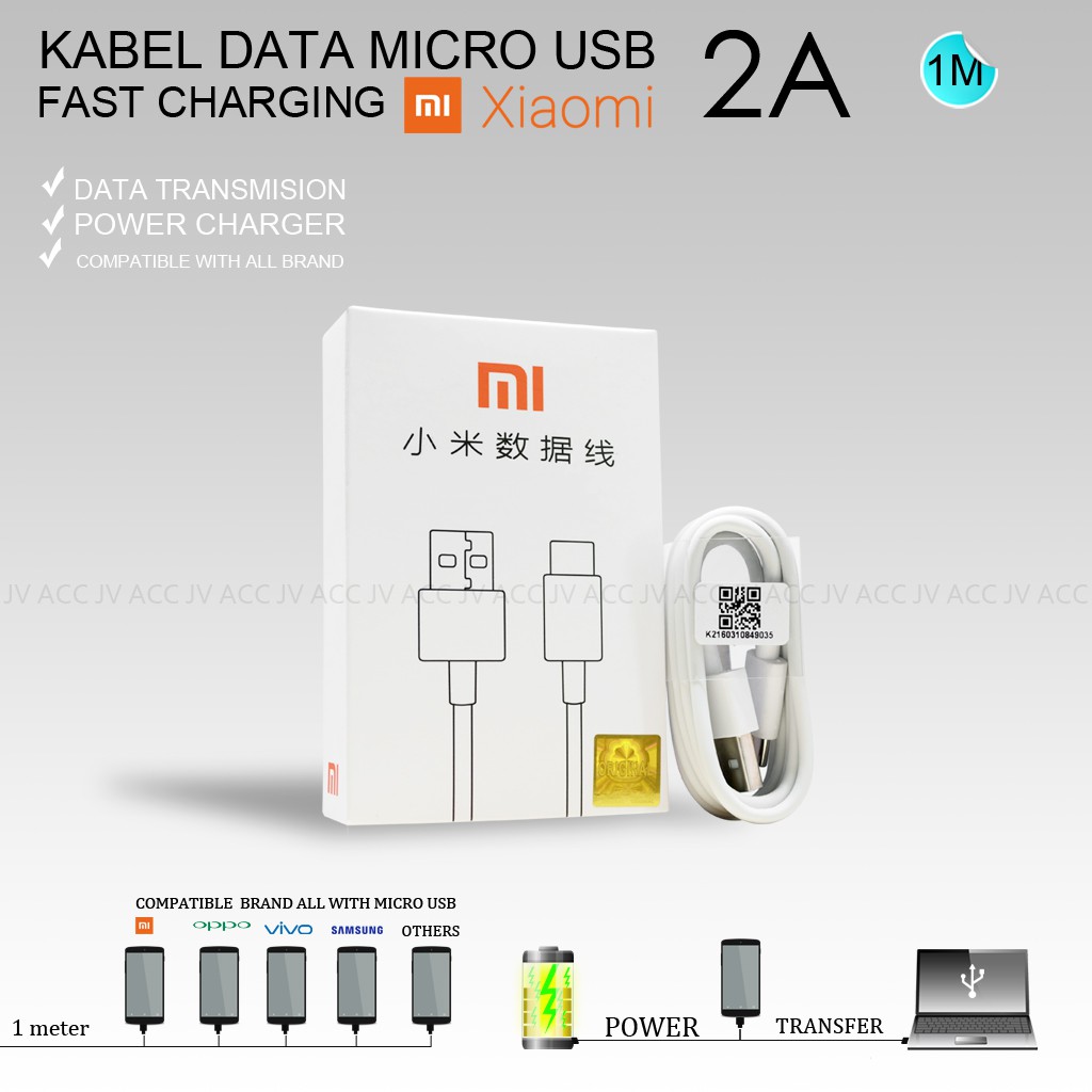 WHITE KABEL DATA MICRO USB 2A ORIGINAL FOR XIAOMI