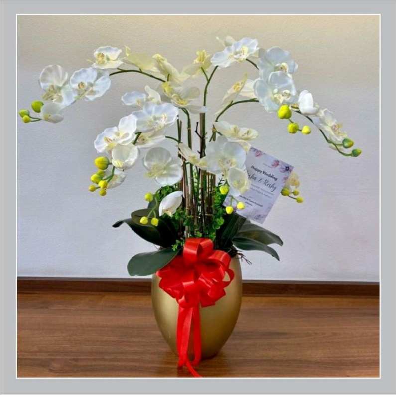 RANGKAIAN ANGGREK LATEX ARTIFICIAL DENGAN POT KERAMIK/DEKORASI ANGGREK