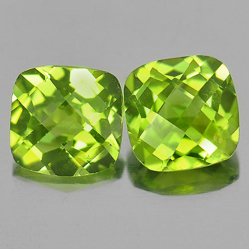 Matching Pair Cushion Checkerboard 7x7mm Natural Unheated Green Peridot 3.14ct PD810