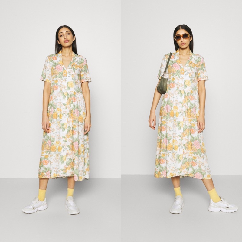 Monki Mattan midi shirt dress in rose floral print