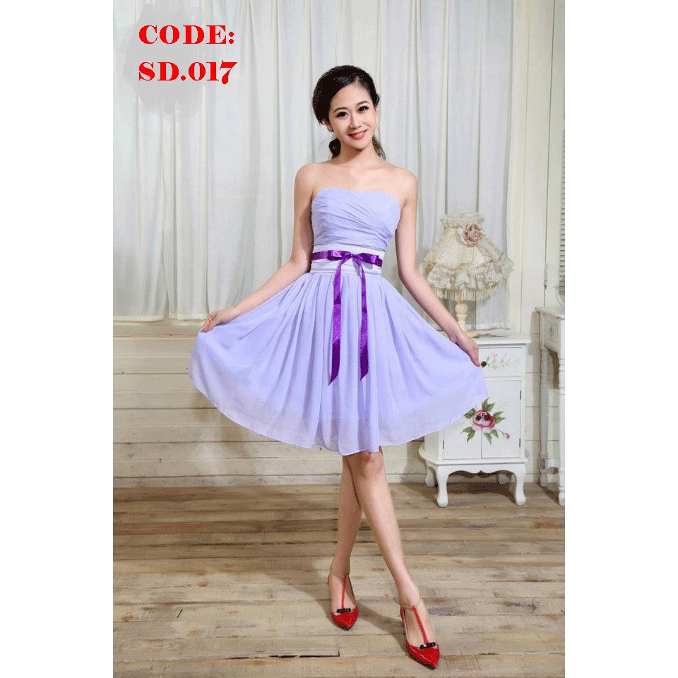 sd.017 gaun pesta mini warna unggu model simple