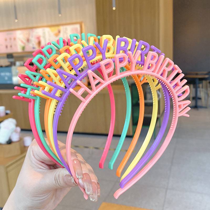Bando Desain Happy Birthday Warna Permen Bahan Plastik Non Slip Gaya Korea Untuk Wanita