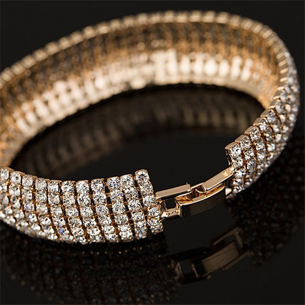 Solighter 7baris Gelang Kristal Pernikahan Fashion Wanita Berlian Imitasi Diamante Cuff Bangle