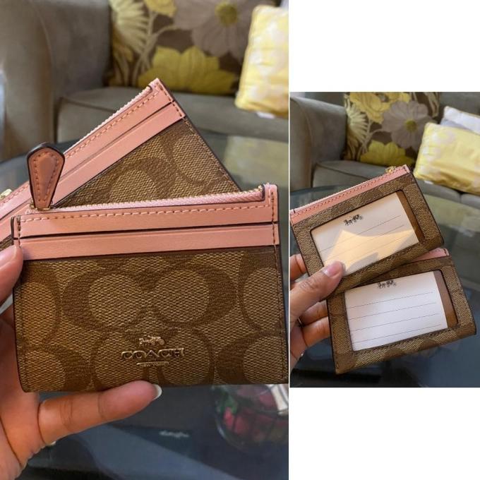 

Dompet Coach skinny id stnk card case sign khaki pink