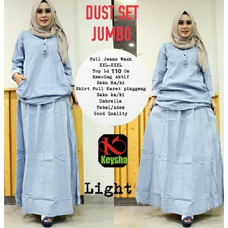 setelan jeans wash denim dust set jumbo big size