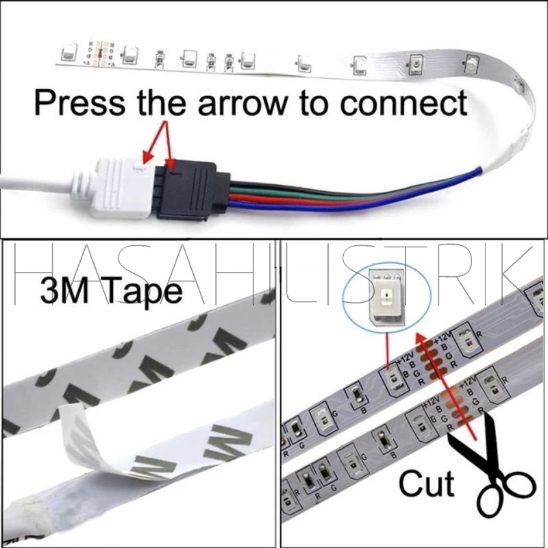 LAMPU LED STRIP RGB 3528 2835  5050 WARNA WARNI IP65 5M10M DC12V + ADAPTOR + REMOTE 3528 (LAMPU TIKTOK)