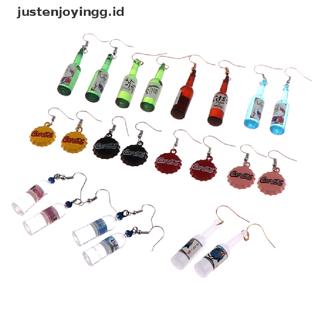 1 Pasang Anting Kait Gantung Desain Botol Bir Handmade DIY Aksesoris Wanita