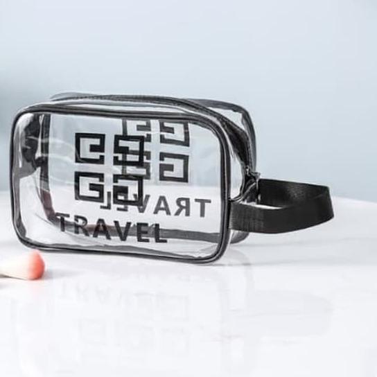 ➥ Tas kosmetik transparan plastik mika - tas toilet peralatan mandi F397 - size S ☟