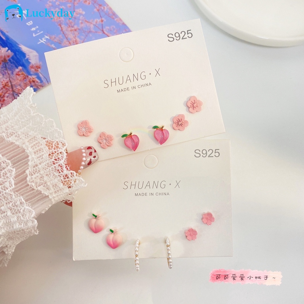 YEEZII Set Perhiasan Anting S925 Silver Solid Color Model Butterfly Fruit Flower Tulip Untuk Wanita