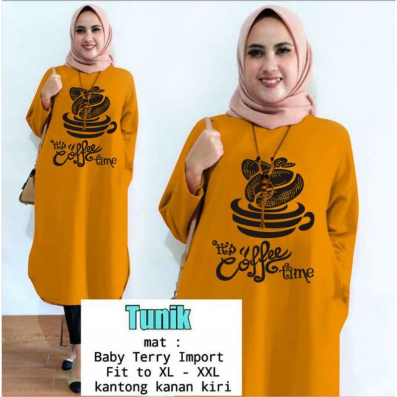 Tunik babyterry panjang coffe time